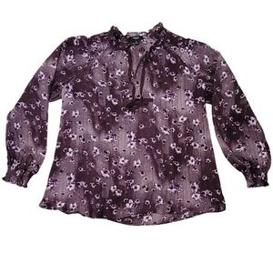 Simply Vera Vera Wang Women's Floral Print Sheer Long Sleeve Blouse Top Size Med